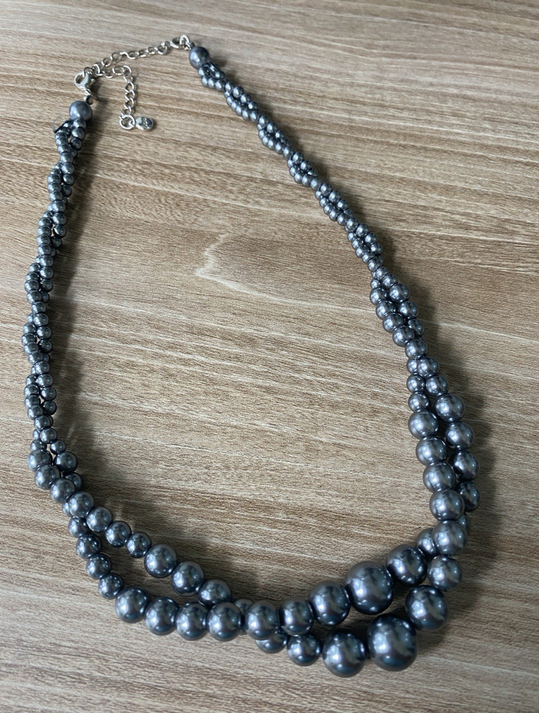Roman Vintage Double Strand Faux Gray Pearl Necklace