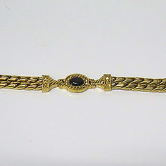 Vintage Gold Tone Rope Link Bracelet Black Cabochon Estate Statement Jewelry