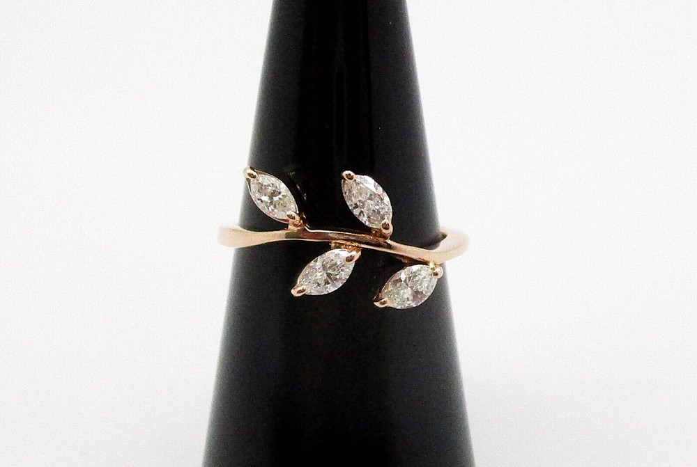 0.48CTW Marquise Shape Diamond Leaf Design Ring 14 Karat Rose Gold Size 6.5