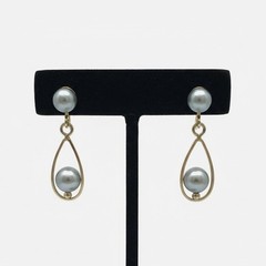 Vtg 14k Gold Blue Grey Pearl Earrings
