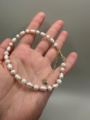 9” Freshwater White Pearl Anklet with Charm Dainty Foot Jewelry, Summer Gift