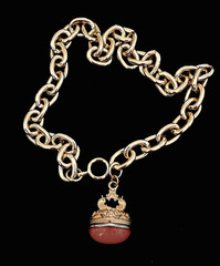 Vintage Orange Cab Fob Charm Necklace