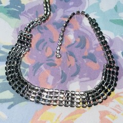 Vintage 1950s Clear Glass Rhinestone Choker Necklace Silver Tone 15.5 Inches