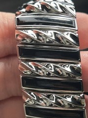 Vintage Leading Lady Harwood Expandable Bracelet Black Silver 90s 6.25”-7” 57g