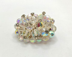 Silver Tone Oval Costume Brooch with Aura Borealis Beads, 33mm by 24mm