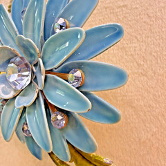 Vintage 1960s Blue Enamel Flower Brooch Rhinestone Mod Flower Power Pin – AS IS