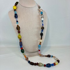 Vintage Necklace Handcrafted Glass Bead Lampwork Long Strand Multi Color 37″