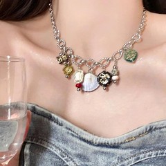 Vintage Zinc Alloy Rhinestone Butterfly Shell Choker Necklace with Tassel