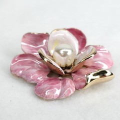 Vintage Francois Brooch Enamel Flower Pink Gold Tone 2.25″