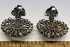 ANTIQUE ARMENIAN BYZANTINE REVIVAL OTTOMAN SAPHIRET COIN SILVER JEWELED EARRINGS