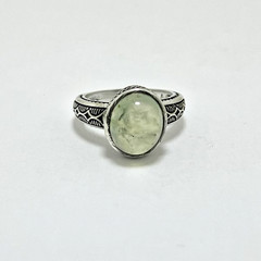 Ancient Vintage Victorian Sterling Silver Ring Engraved Prehnite Stone Size 7.5