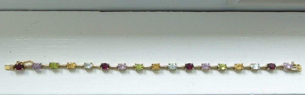 FAS Gold Over 925 Sterling Silver Multi-Gemstone Bracelet