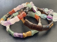 Stone Bracelet Gemstone Lot of 4 Cold Carved Beads Healing Stretch Assorted