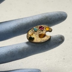 Vintage Brooch Mini Artist Palette Pin Multicolor Cabochons Gold Tone MCM