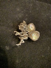 Vintage Set of 2 Fairy Elf Pixie Imp Sterling Brooch Pin Abalone Wings