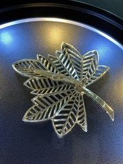 Vintage Signed Amerique Leaf Brooch Emerald Green Channel Set Stones