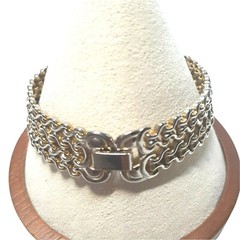 VTG Brass Plated Metal Double Width Chain with Fold Over Clasp Art Deco