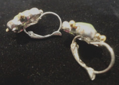 Vintage French Wire Faux Green Moonstone Earrings Gold/Silver Toned