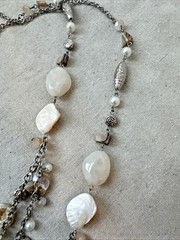 1990s y2k Pearl glass bead textured metal Modernist Necklace Layered long Unique