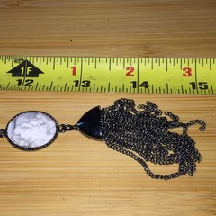 Statement Tassel Necklace Black Beaded Silver-Tone Howlite-Style Acrylic