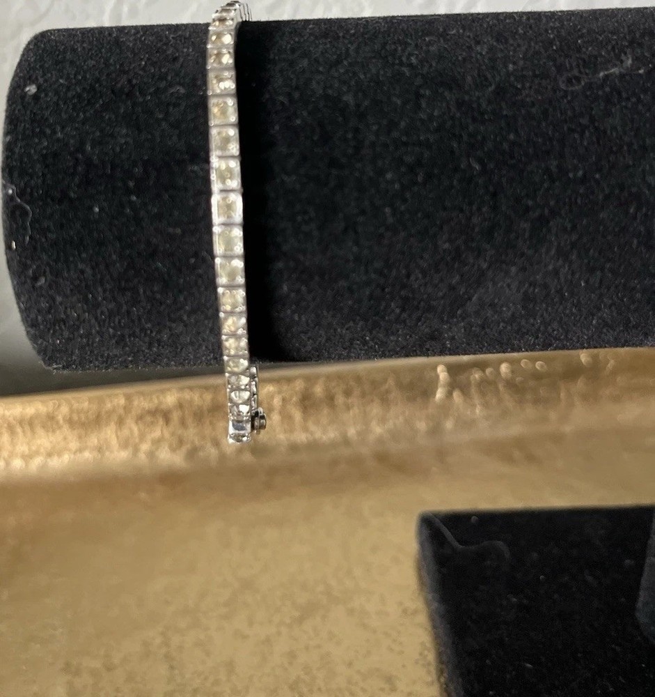 Vintage Sterling Silver Tennis Bracelet 925 CZ Round White 6.75in Box Clasp