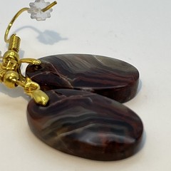 Dramatic Banded Red Lace Agate Earrings Gold-Plated French Wire Natural Gemstone