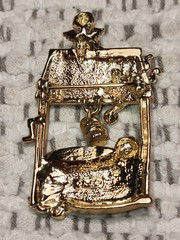 AJC Vintage Angels Wishing Well Dangle Accent Bucket Brooch Pin