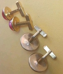 3pc Vtg Swank signed Blue Rivoli Lucite Bullet Back Cufflinks Red & Textured Lot
