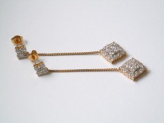 Earrings Studs Jewelry Stones Clear Long Square Gold Tone 4.7 g/Length 6.2 cm
