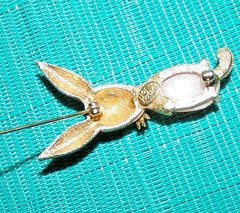 REDUCED-signed HOBE bunny rabbit shaped pin with pink stone-OMG!!