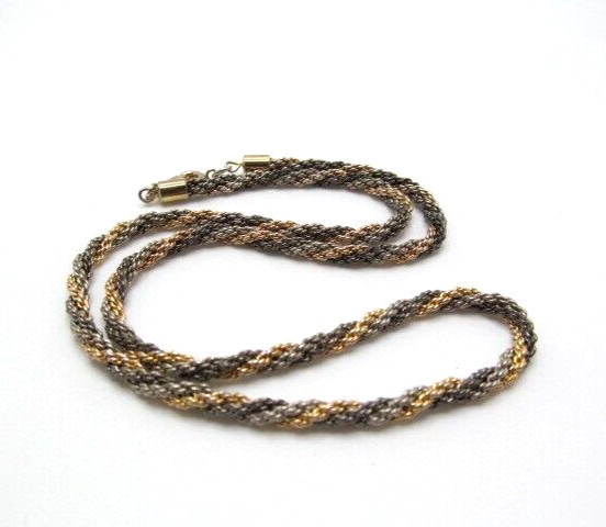 Vintage Multi Silver Gold & Gunmetal 3.75mm Rope Twist Chain Necklace 18 Inch