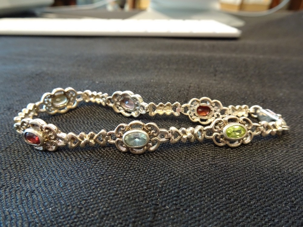 #656–VINTAGE STERLING SILVER HAN-925-BRACELET–6-STONES