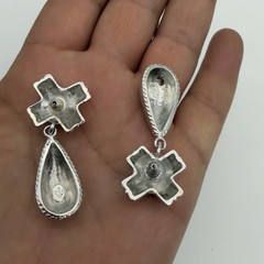 Vtg X Drop Silver Gold Tone Rope Teardrop Dangle Earrings Designer PD Nice