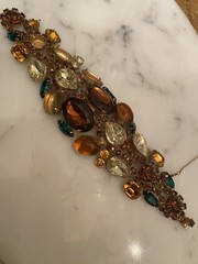 Juliana D&E Rhinestone Bracelet Brown Green 1960s Vintage Needs Repair AS IS WOW
