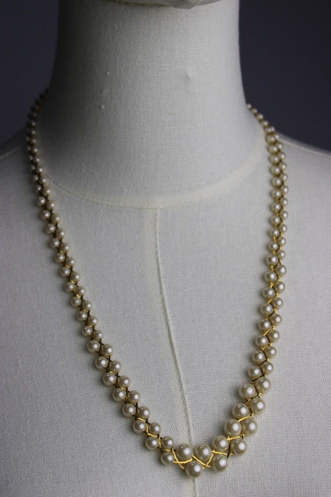 Vintage Graduated Pearl Necklace w/ Gold Vein – 23–24” Layered Rows
