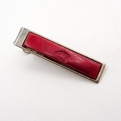 Vintage Silver Tone Red Lucite Horse Head Cufflinks Tie Bar Clip Set Equestrian