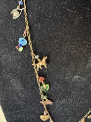 Vintage Signed Glassworks Studio Multi Charm Love Luck Fun Heart 28″ Necklace