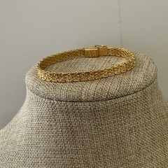 Vintage Monet Gold Woven Bracelet Textured Chain Link Slim Stackable 80s