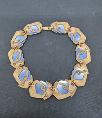 Monet All That Jazz Rose Gold Toned & Blue Necklace Choker Book Piece **READ**