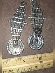 Art Deco Rhinestone Long Chain Earrings Bold Style Silvertone Prong Set