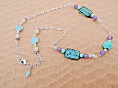 Vintage Pressed Rose Petal Bead & Sterling Silver Necklace