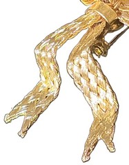 Vintage Les Bernard Signed Woven Gold Tone Bow Brooch Pin 3″ Statement Textured