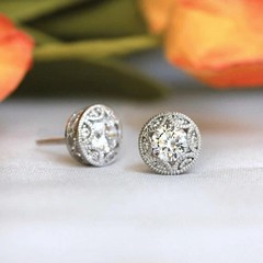 Art Deco Round Cut Lab Created Diamond 925 Silver Solitaire Christmas Earrings