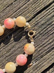 Vintage Lucite Marbled Pastel Necklace Beaded Spring Easter Pink Cream Blue