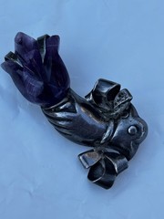 William Spratling Style (Unsigned) Sterling Silver Carved Amethyst Tulip