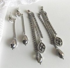 DUAL 1 OR 2 PAIR CRYSTAL RHINESTONE & GRAY HEMATITE CHANDELIER PIERCED EARRINGS