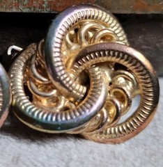 Vintage Costume jewelry clip on earrings 1980s 1990s Iridescent Gold Tone Knots