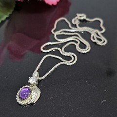 BB 925 Sterling Silver – Amethyst & Cubic Zirconia Pendant Chain Chain Necklace
