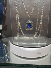 Double chain Necklace faux lapis c.1970 Sarah Coventry silver tone Roman Holiday
