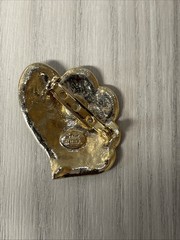 Vintage Brooch Enameled Hearts Overlaying MADE IN USA With Goldtone Back